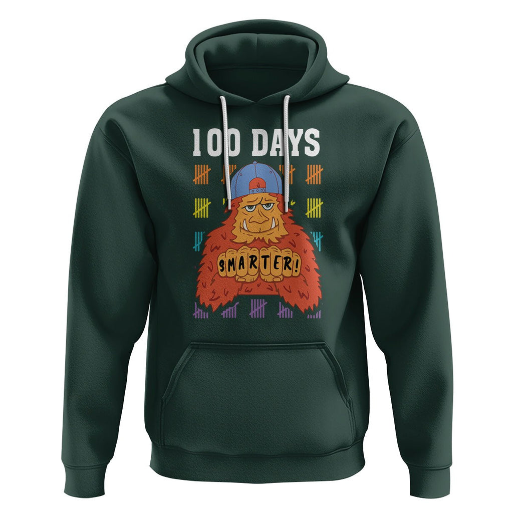 100th Day Of School Hoodie 101 Days Smarter Cool Bigfoot Sasquatch TS09 Dark Forest Green Printyourwear