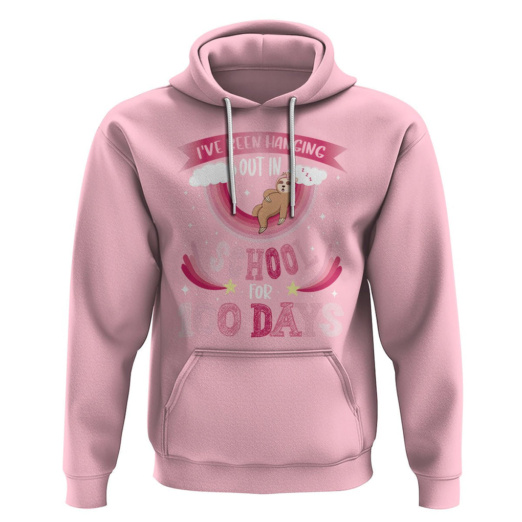 100th Day Of School Hoodie Hanging Out In School For 100 Days Funny Sloth TS09 Light Pink Printyourwear
