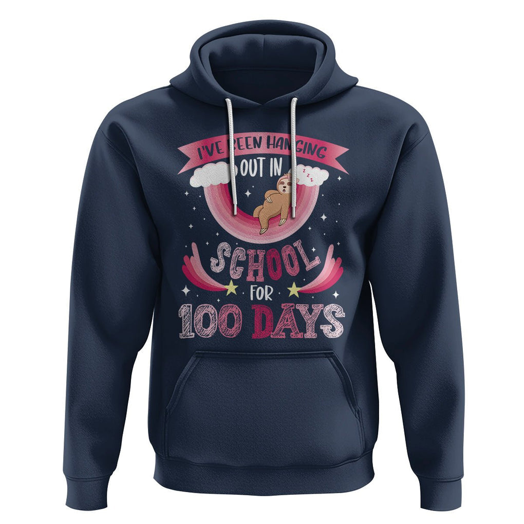 100th Day Of School Hoodie Hanging Out In School For 100 Days Funny Sloth TS09 Navy Printyourwear