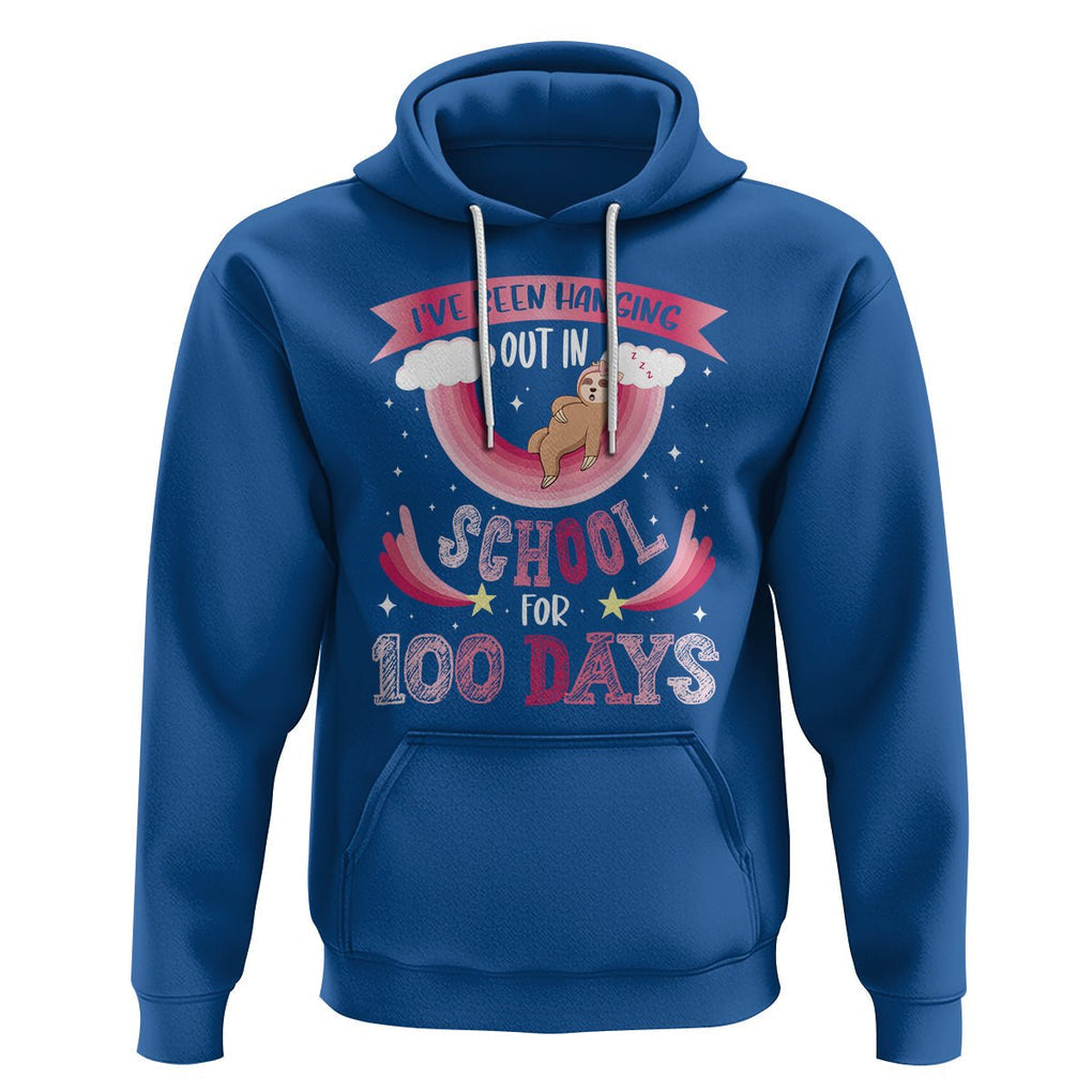 100th Day Of School Hoodie Hanging Out In School For 100 Days Funny Sloth TS09 Royal Blue Printyourwear