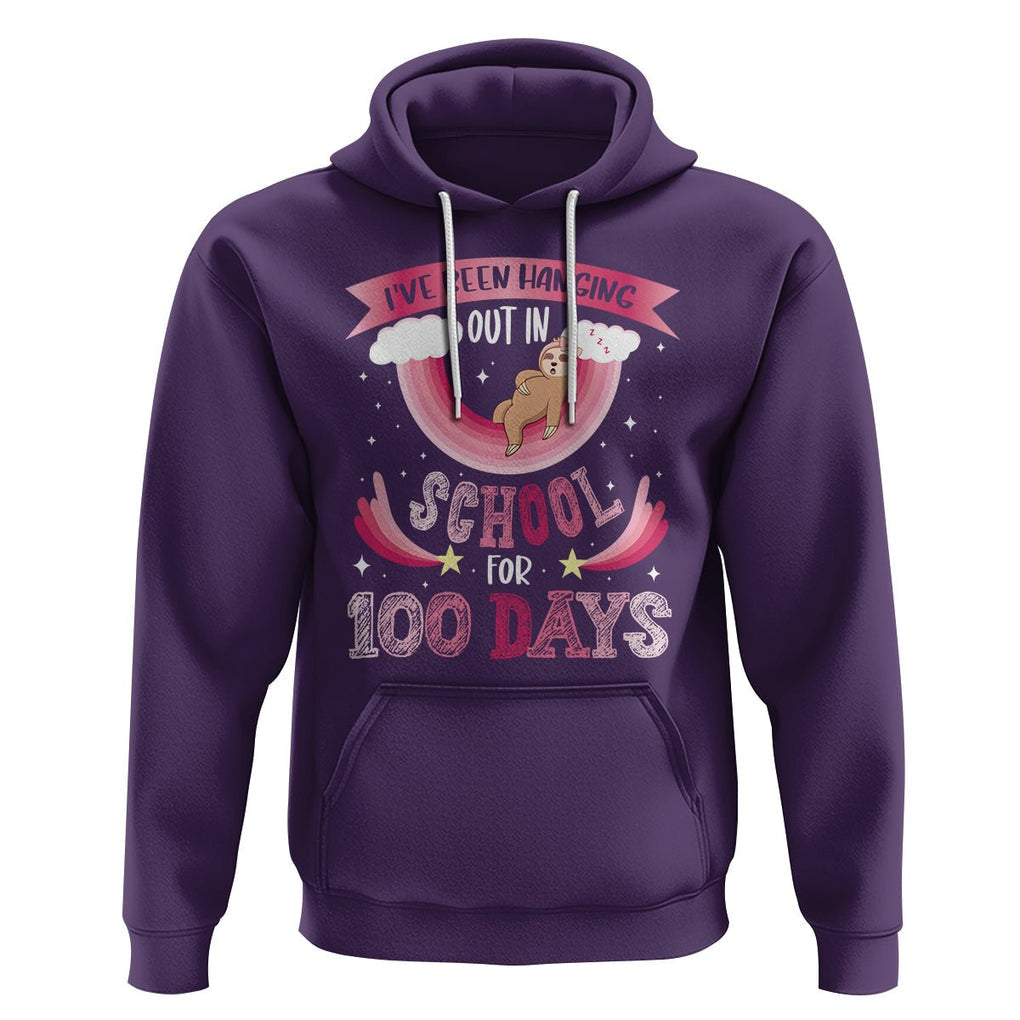 100th Day Of School Hoodie Hanging Out In School For 100 Days Funny Sloth TS09 Purple Printyourwear