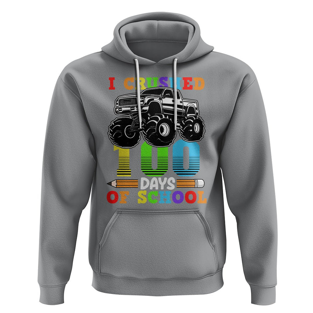 100th Day Of School Hoodie I Crushed 100 Days Monster Truck TS09 Sport Gray Printyourwear