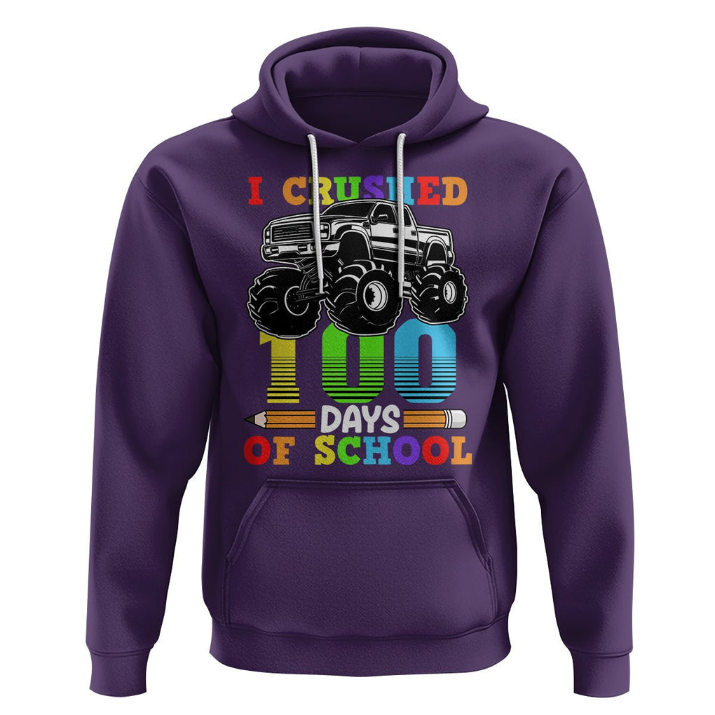 100th Day Of School Hoodie I Crushed 100 Days Monster Truck TS09 Purple Printyourwear