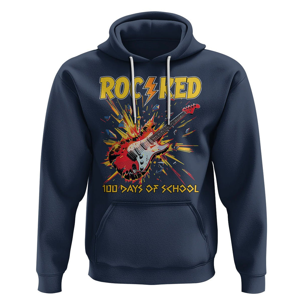 100th Day Of School Hoodie I Rocked 100 Days Funny Rock Lover Guitar TS09 Navy Printyourwear