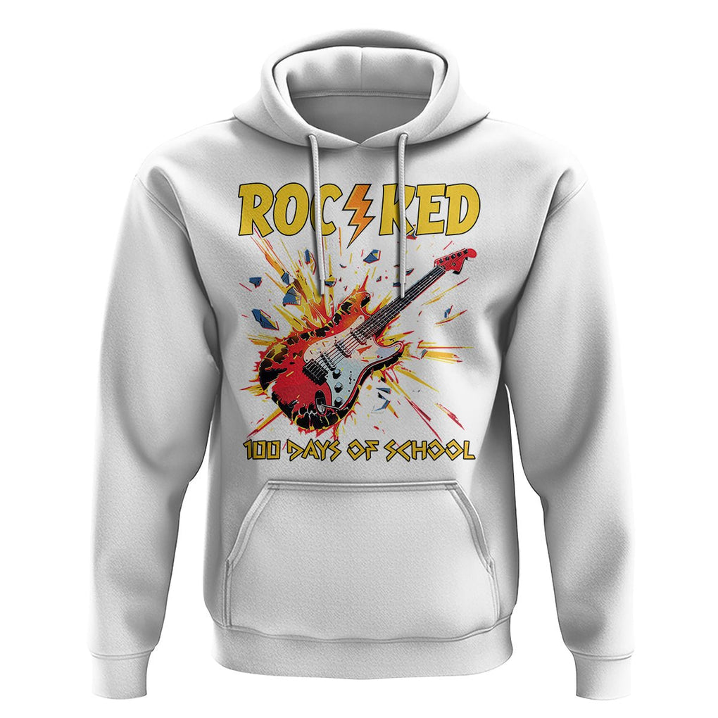 100th Day Of School Hoodie I Rocked 100 Days Funny Rock Lover Guitar TS09 White Printyourwear