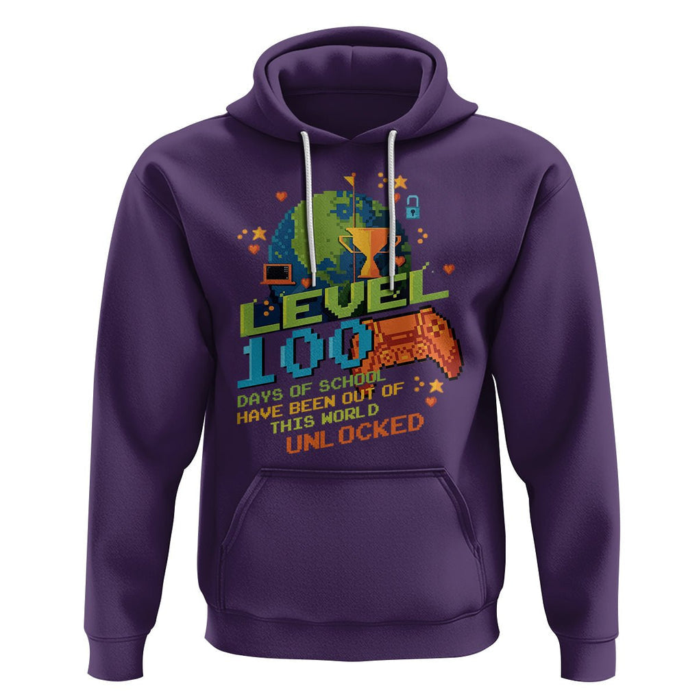 100th Day Of School Hoodie Level 100 Days Have Been Out Of This World Unlocked Gamer Outer Space TS09 Purple Printyourwear
