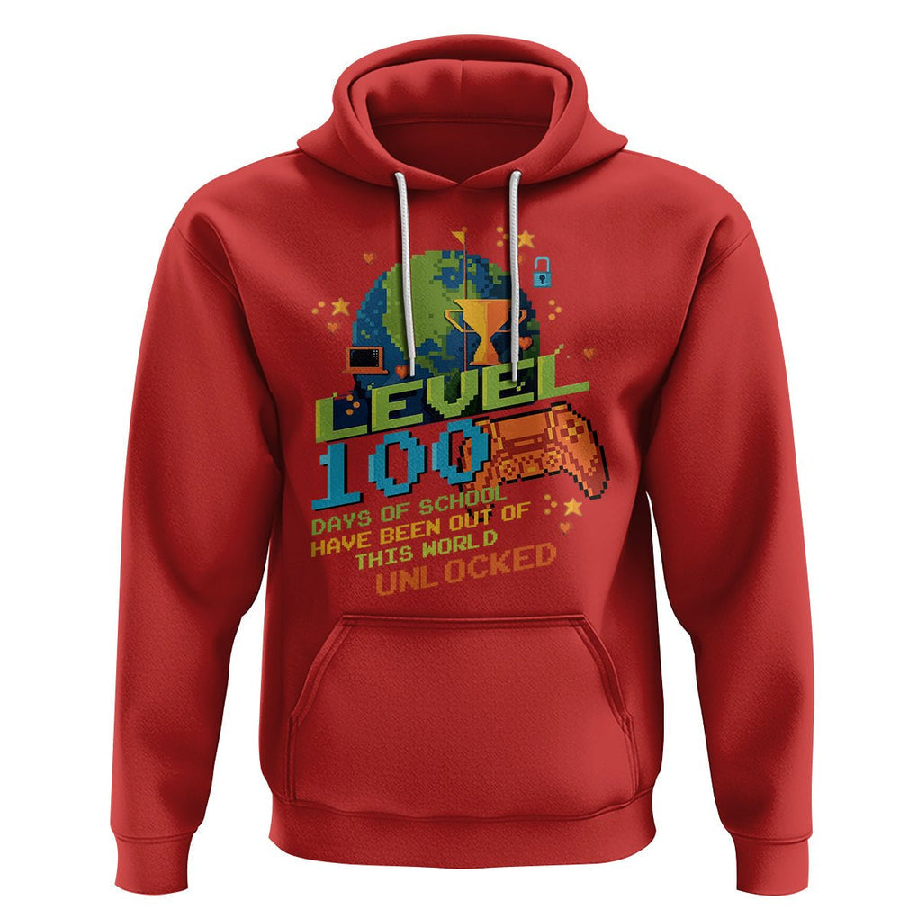 100th Day Of School Hoodie Level 100 Days Have Been Out Of This World Unlocked Gamer Outer Space TS09 Red Printyourwear