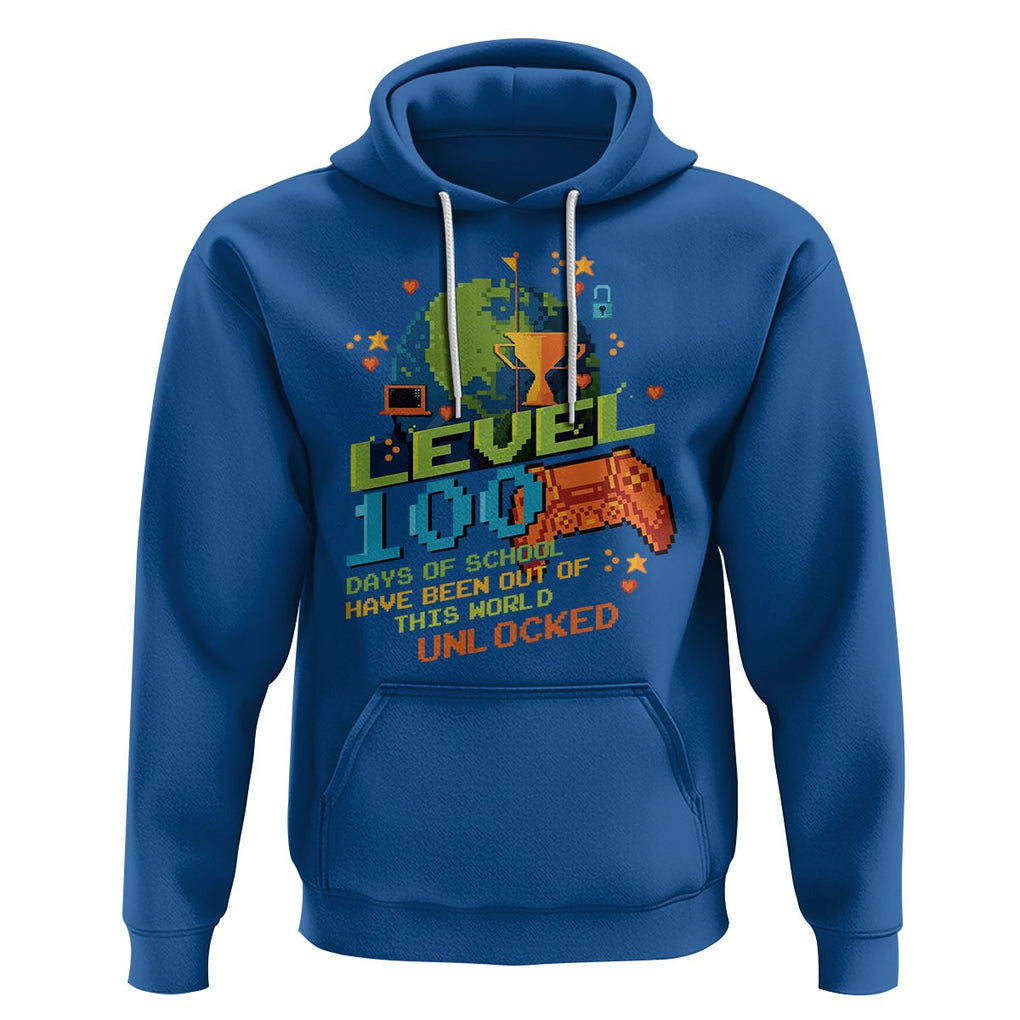 100th Day Of School Hoodie Level 100 Days Have Been Out Of This World Unlocked Gamer Outer Space TS09 Royal Blue Printyourwear