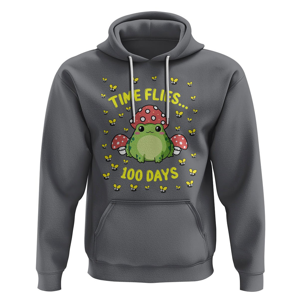 100th Day Of School Hoodie Time Flies Frog 100 Days TS09 Charcoal Printyourwear