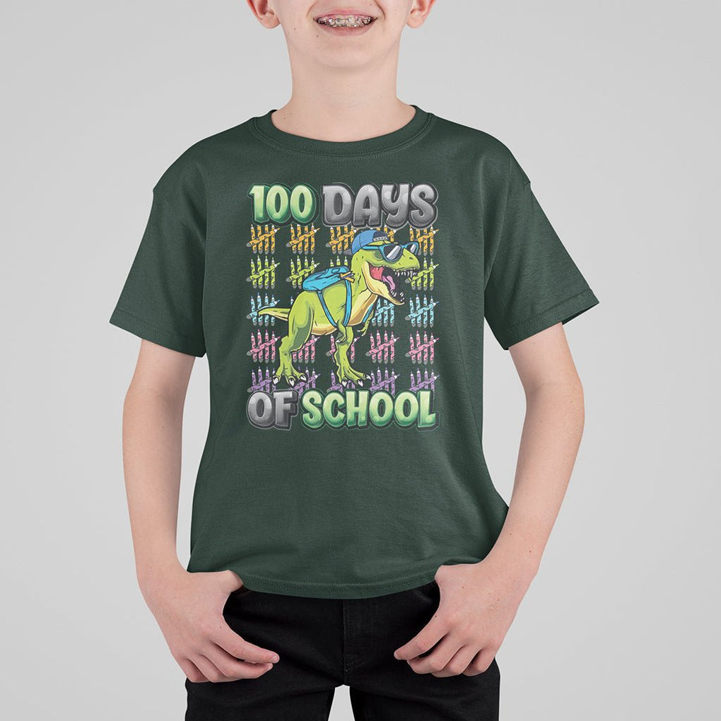 100th Day Of School Smarter Cool Dinosaur Boy T Shirt For Kid TS09 Dark Forest Green Printyourwear
