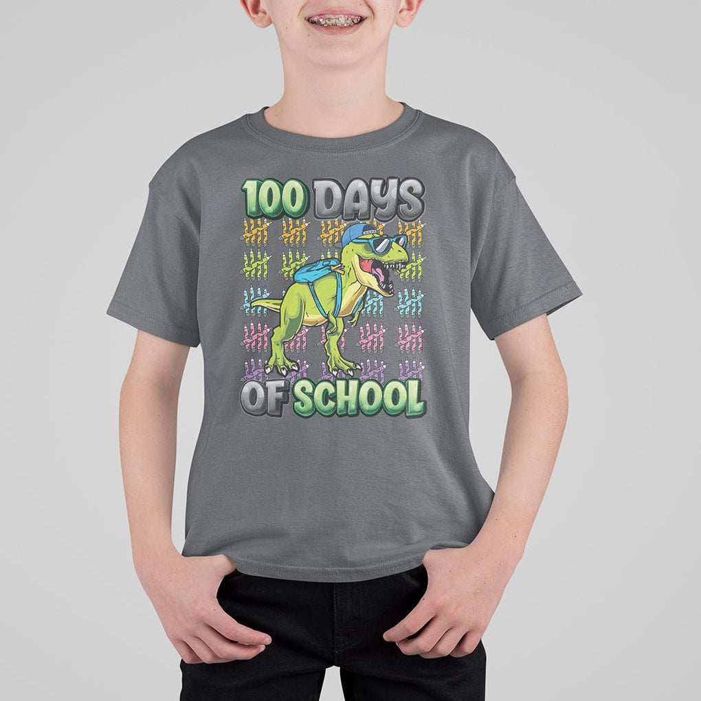 100th Day Of School Smarter Cool Dinosaur Boy T Shirt For Kid TS09 Charcoal Printyourwear