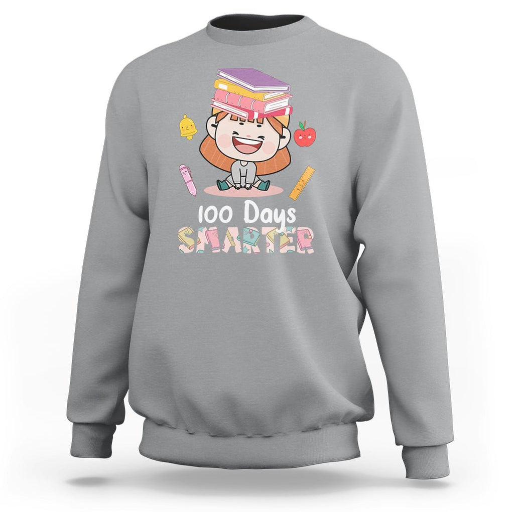 100th Day Of School Smarter Cutte Girl Love Book Sweatshirt TS09 Sport Gray Printyourwear