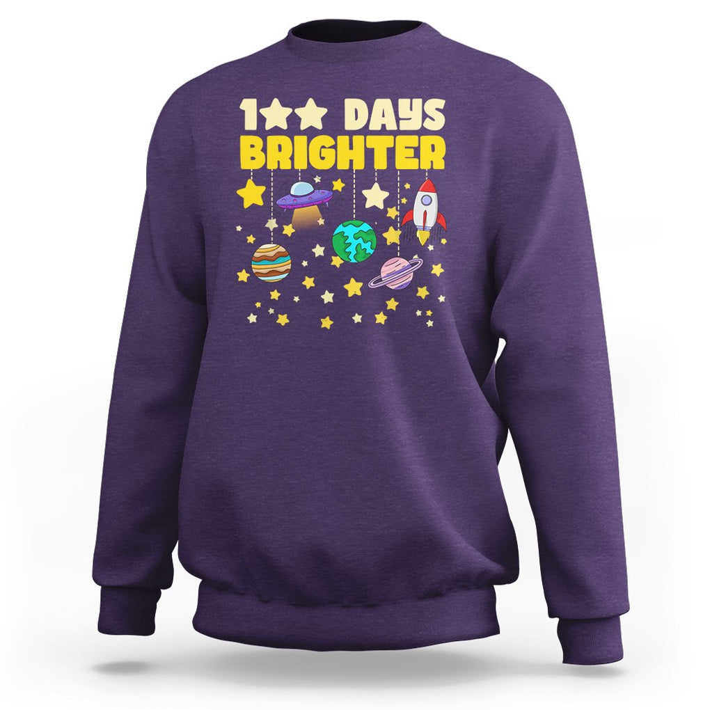 100th Day Of School Sweatshirt 100 Days Brighter Stars Rocket Outer Space TS09 Purple Printyourwear