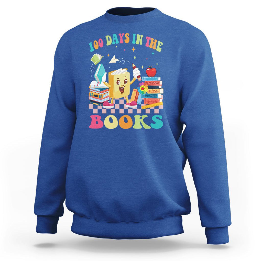 100th Day Of School Sweatshirt 100 Days In The Books Reading Bookworm TS09 Royal Blue Printyourwear