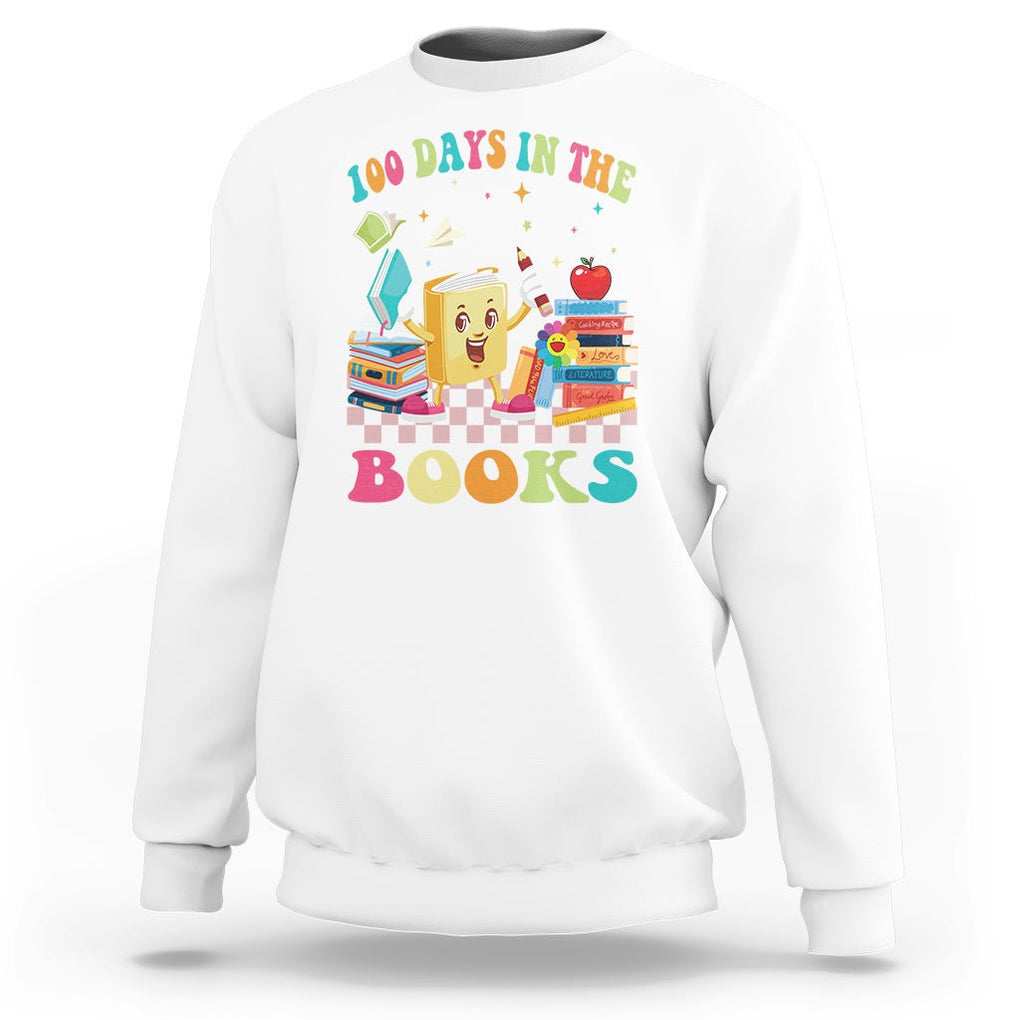 100th Day Of School Sweatshirt 100 Days In The Books Reading Bookworm TS09 White Printyourwear