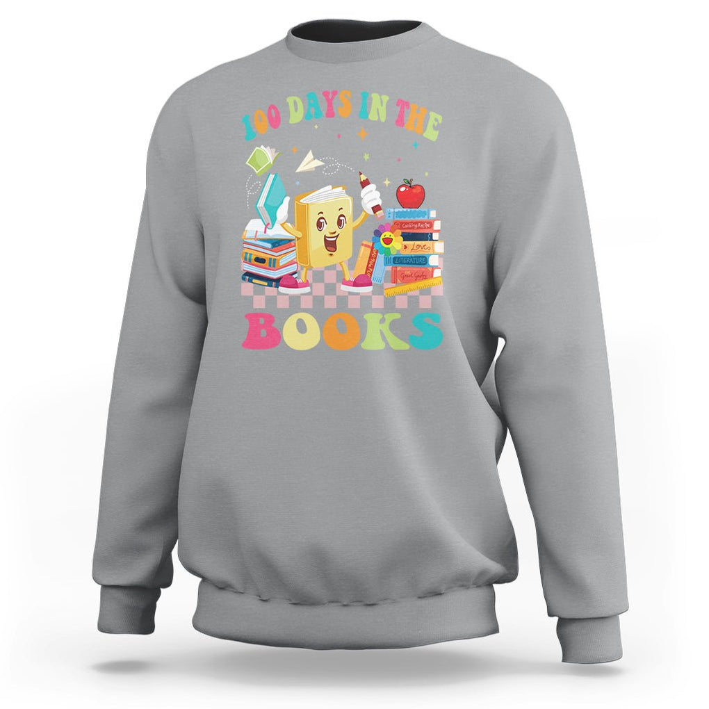 100th Day Of School Sweatshirt 100 Days In The Books Reading Bookworm TS09 Sport Gray Printyourwear