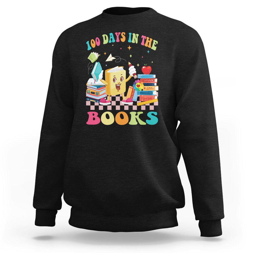 100th Day Of School Sweatshirt 100 Days In The Books Reading Bookworm TS09 Black Printyourwear