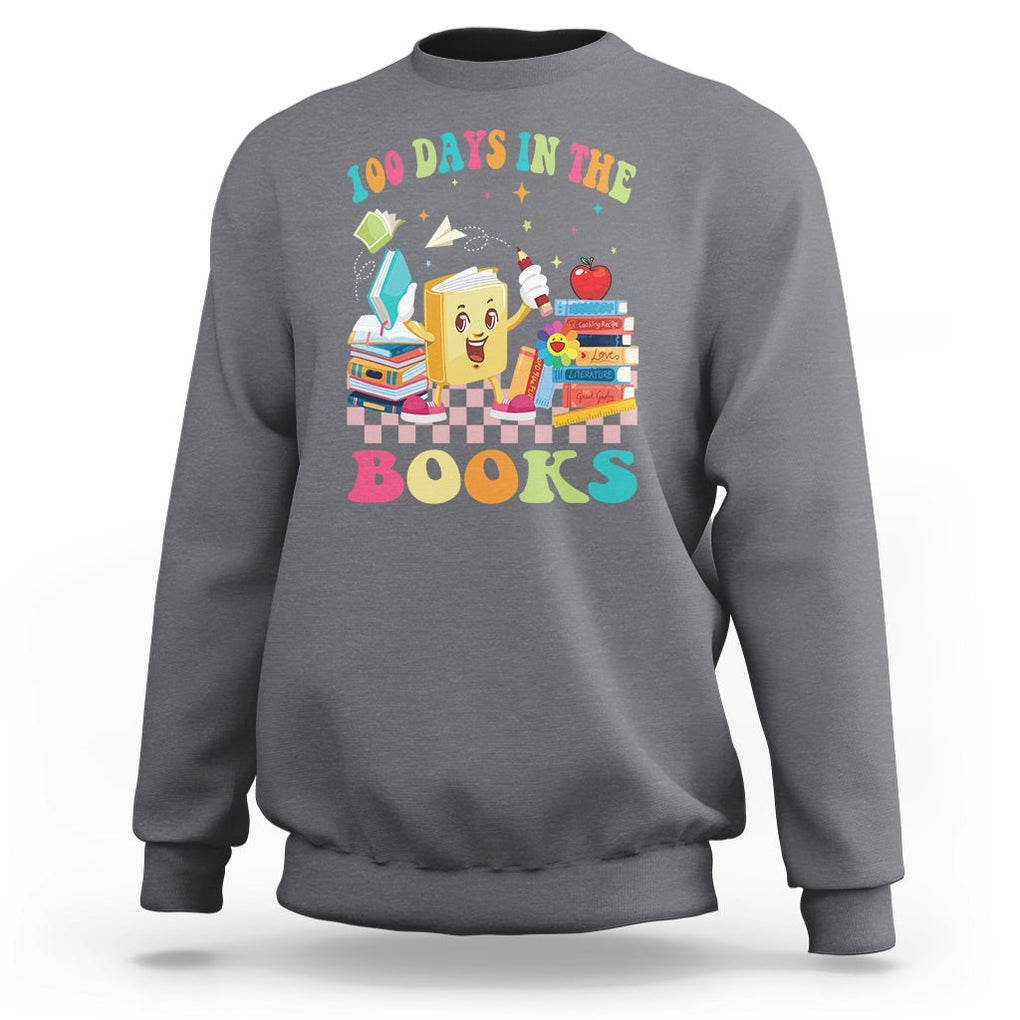 100th Day Of School Sweatshirt 100 Days In The Books Reading Bookworm TS09 Charcoal Printyourwear
