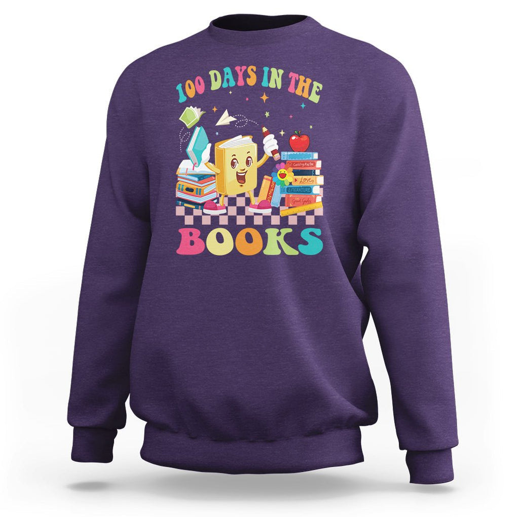 100th Day Of School Sweatshirt 100 Days In The Books Reading Bookworm TS09 Purple Printyourwear