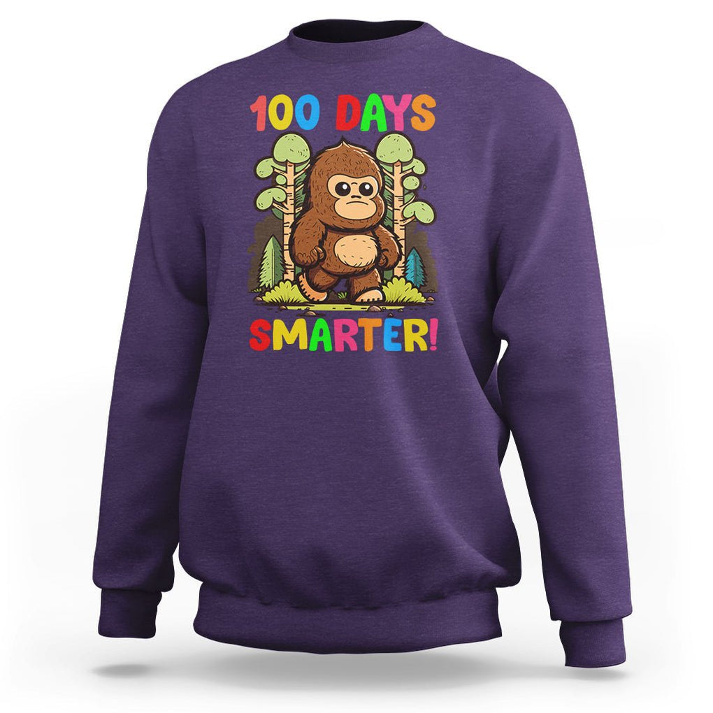 100th Day Of School Sweatshirt 100 Days Smarter Cute Bigfoot Sasquatch TS09 Purple Printyourwear