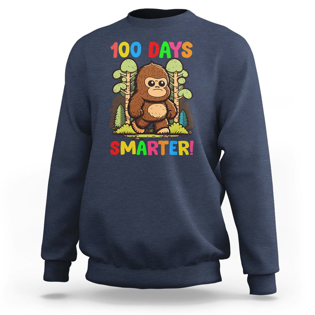 100th Day Of School Sweatshirt 100 Days Smarter Cute Bigfoot Sasquatch TS09 Navy Printyourwear