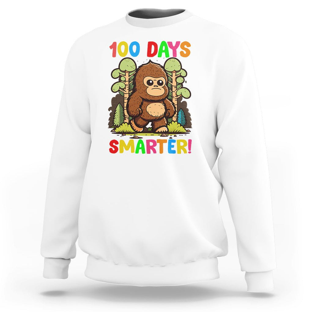 100th Day Of School Sweatshirt 100 Days Smarter Cute Bigfoot Sasquatch TS09 White Printyourwear
