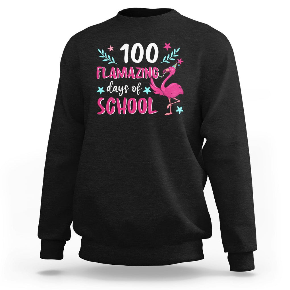 100th Day Of School Sweatshirt 100 Flamazing Days Flamingo TS09 Black Printyourwear