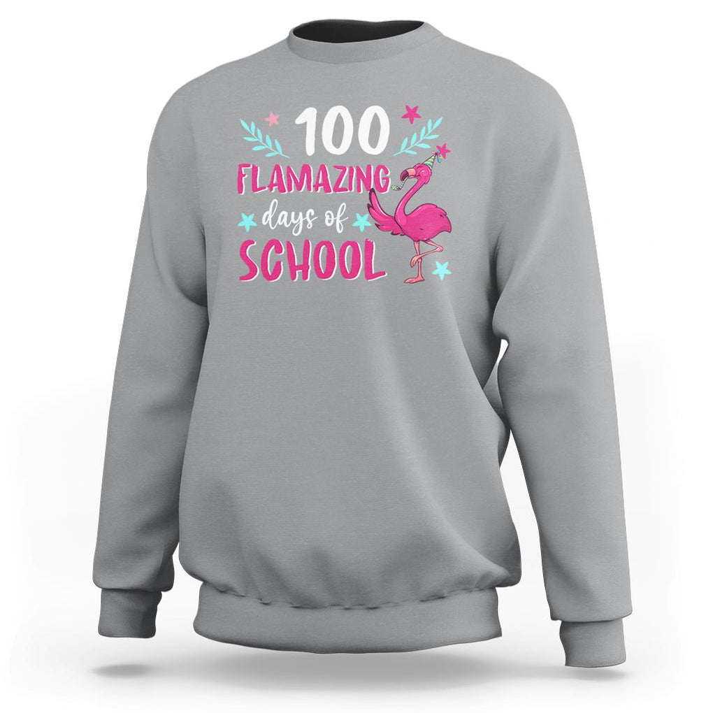 100th Day Of School Sweatshirt 100 Flamazing Days Flamingo TS09 Sport Gray Printyourwear