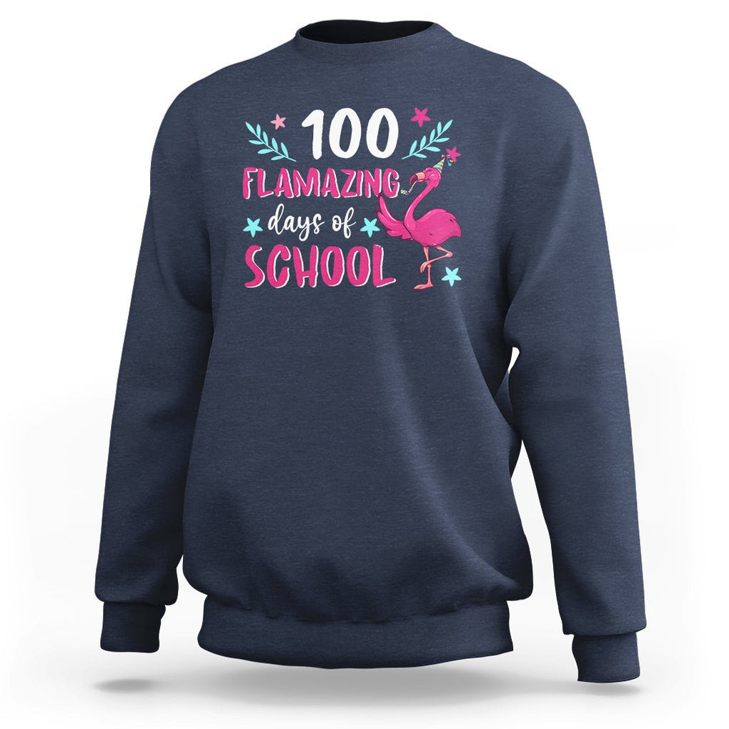 100th Day Of School Sweatshirt 100 Flamazing Days Flamingo TS09 Navy Printyourwear