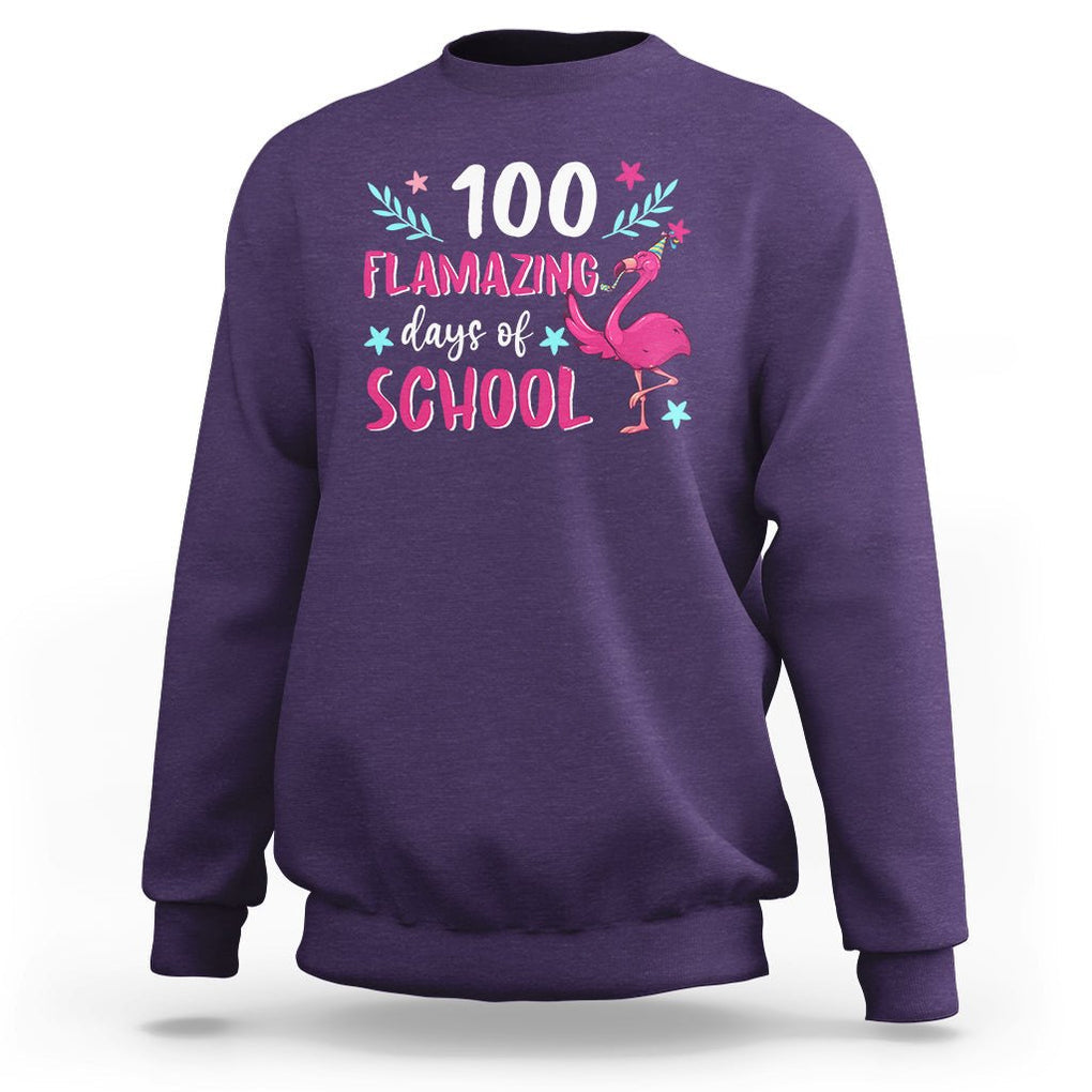 100th Day Of School Sweatshirt 100 Flamazing Days Flamingo TS09 Purple Printyourwear