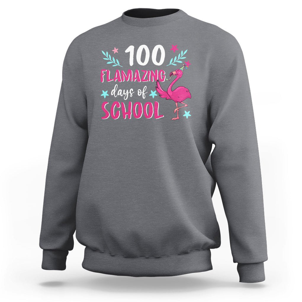 100th Day Of School Sweatshirt 100 Flamazing Days Flamingo TS09 Charcoal Printyourwear