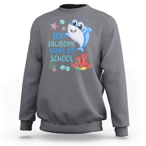 100th Day Of School Sweatshirt 100 Jawsome Days Funny Shark TS09 Charcoal Printyourwear