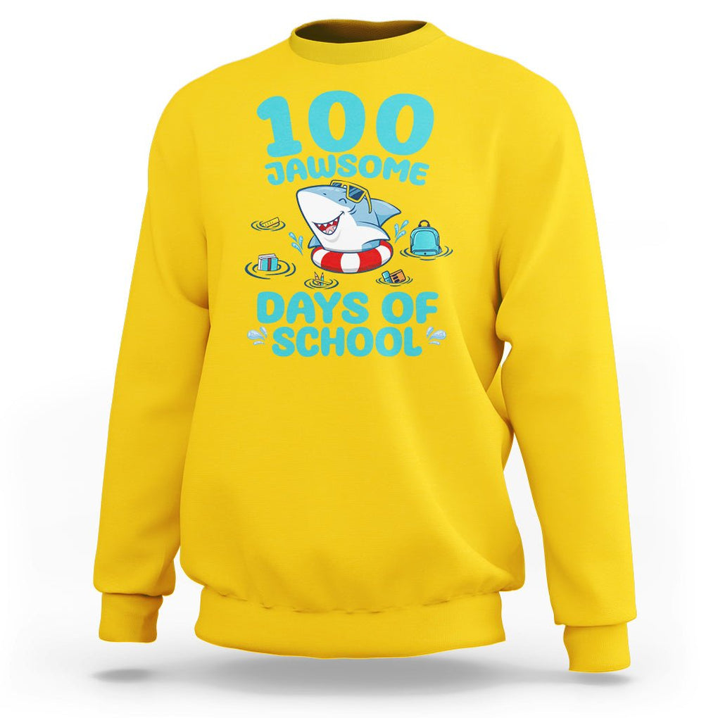 100th Day Of School Sweatshirt 100 Jawsome Days Funny Shark TS09 Daisy Printyourwear