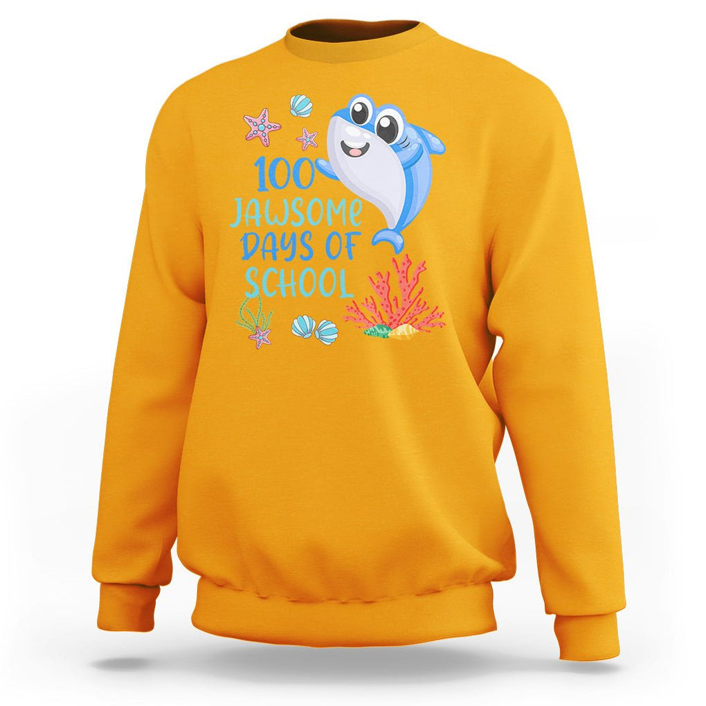 100th Day Of School Sweatshirt 100 Jawsome Days Funny Shark TS09 Gold Printyourwear