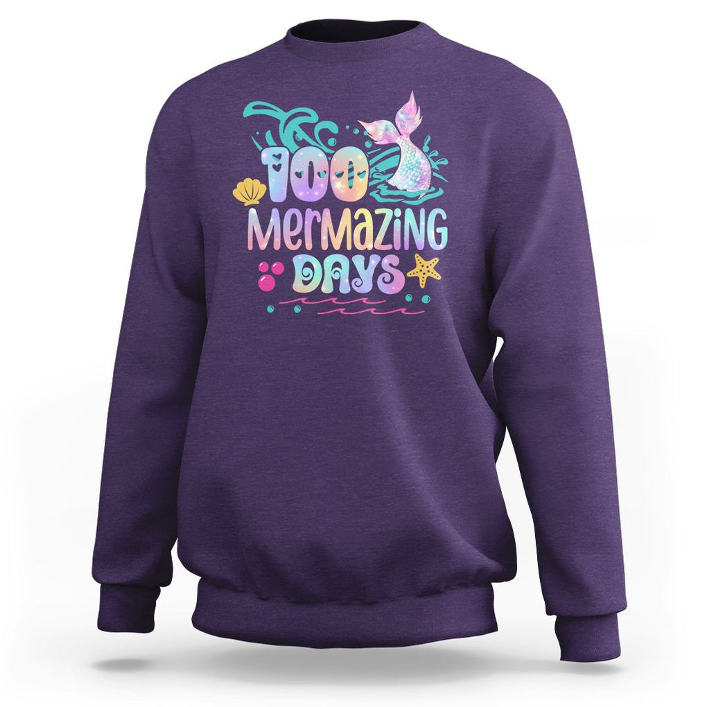 100th Day Of School Sweatshirt 100 Mermazing Days Mermaid TS09 Purple Printyourwear