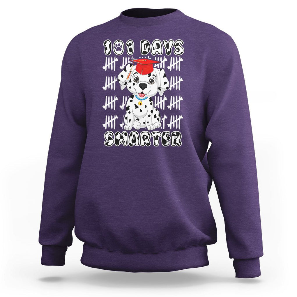 100th Day Of School Sweatshirt 101 Days Smarter Cute Dalmatian Dog TS09 Purple Printyourwear