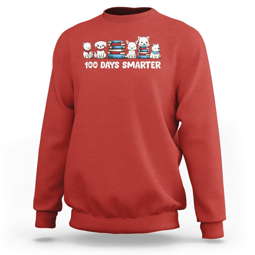 100th Day Of School Sweatshirt 101 Days Smarter Cute Dog Puppy TS09 Red Printyourwear