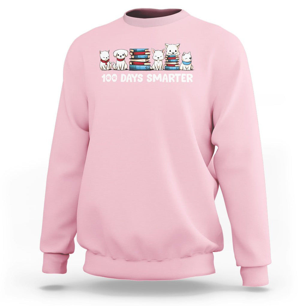100th Day Of School Sweatshirt 101 Days Smarter Cute Dog Puppy TS09 Light Pink Printyourwear