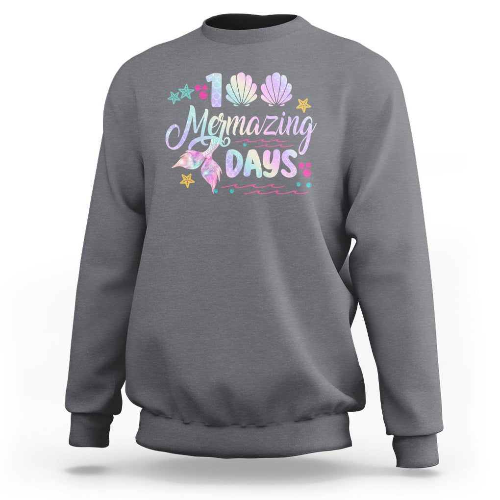 100th Day Of School Sweatshirt 101 Mermazing Days Mermaid TS09 Charcoal Printyourwear