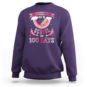 100th Day Of School Sweatshirt Hanging Out In School For 100 Days Funny Sloth TS09 Purple Printyourwear