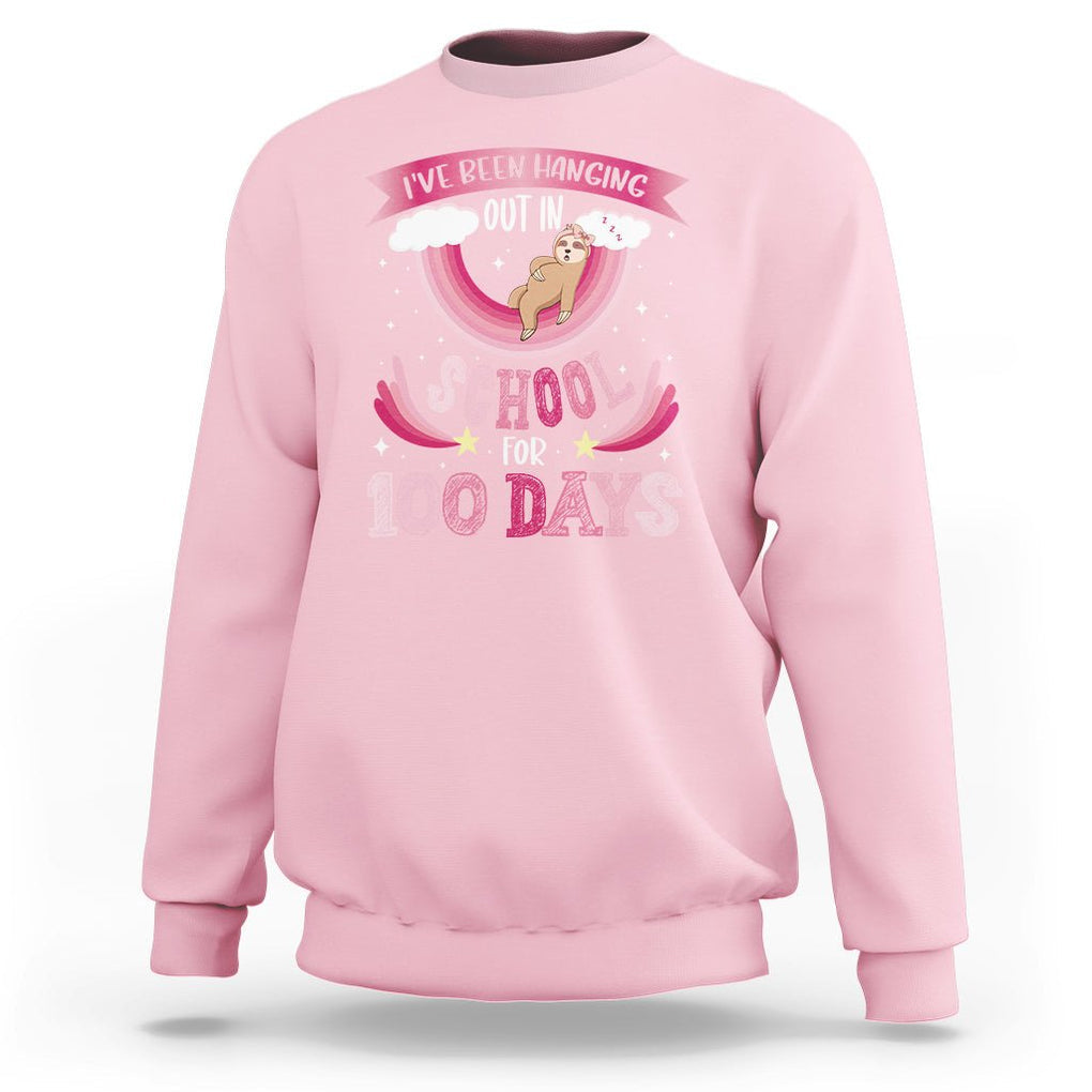 100th Day Of School Sweatshirt Hanging Out In School For 100 Days Funny Sloth TS09 Light Pink Printyourwear