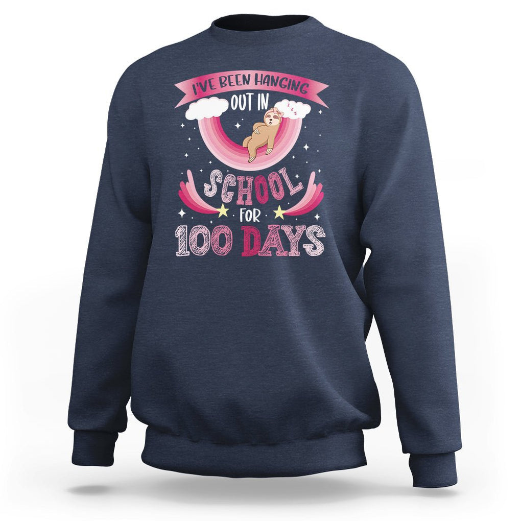 100th Day Of School Sweatshirt Hanging Out In School For 100 Days Funny Sloth TS09 Navy Printyourwear