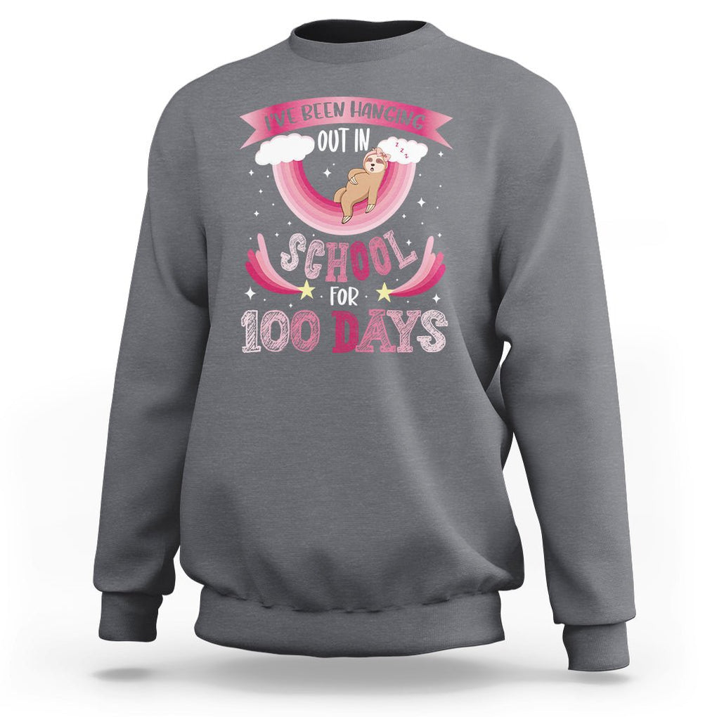 100th Day Of School Sweatshirt Hanging Out In School For 100 Days Funny Sloth TS09 Charcoal Printyourwear