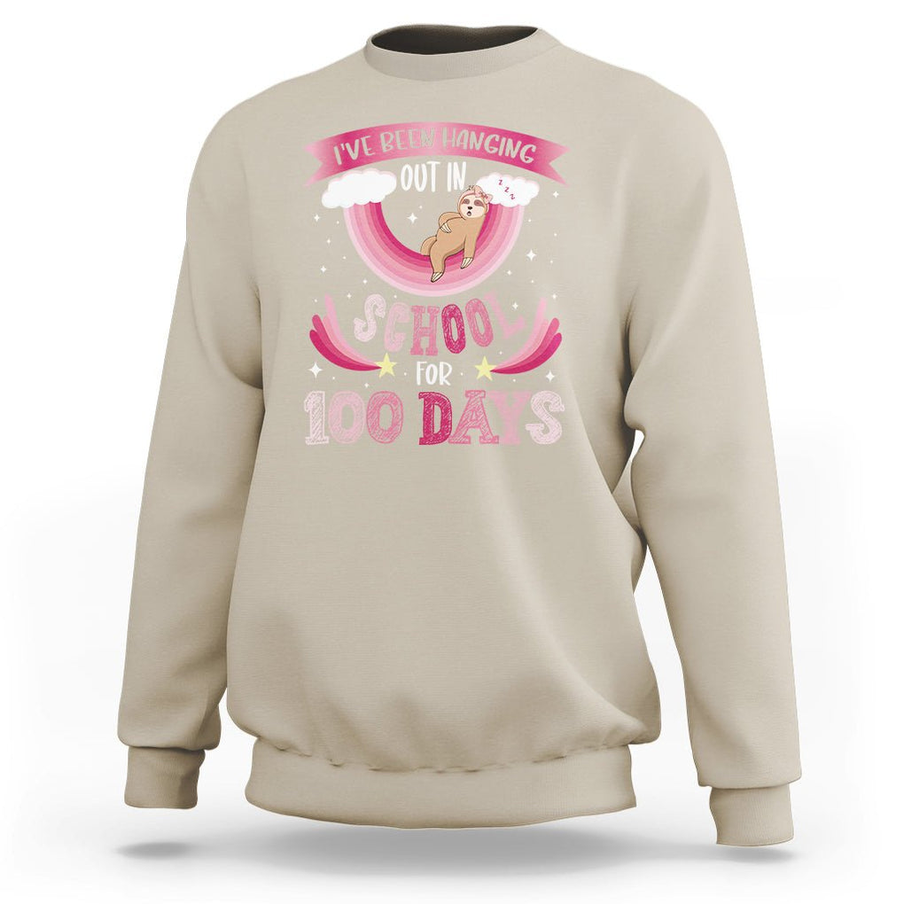 100th Day Of School Sweatshirt Hanging Out In School For 100 Days Funny Sloth TS09 Sand Printyourwear
