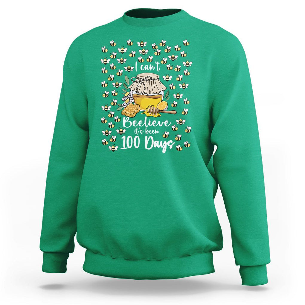 100th Day Of School Sweatshirt I Can't Beelieve It is 100 Days Smarter Funny Bee TS09 Irish Green Printyourwear
