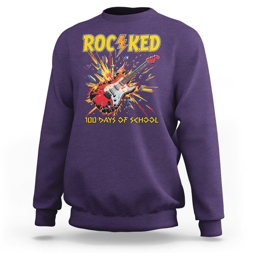 100th Day Of School Sweatshirt I Rocked 100 Days Funny Rock Lover Guitar TS09 Purple Printyourwear