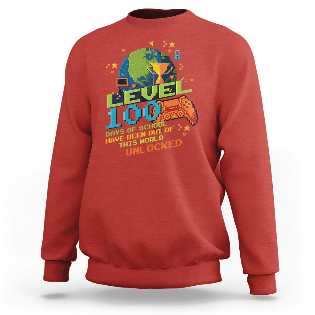 100th Day Of School Sweatshirt Level 100 Days Have Been Out Of This World Unlocked Gamer Outer Space TS09 Red Printyourwear