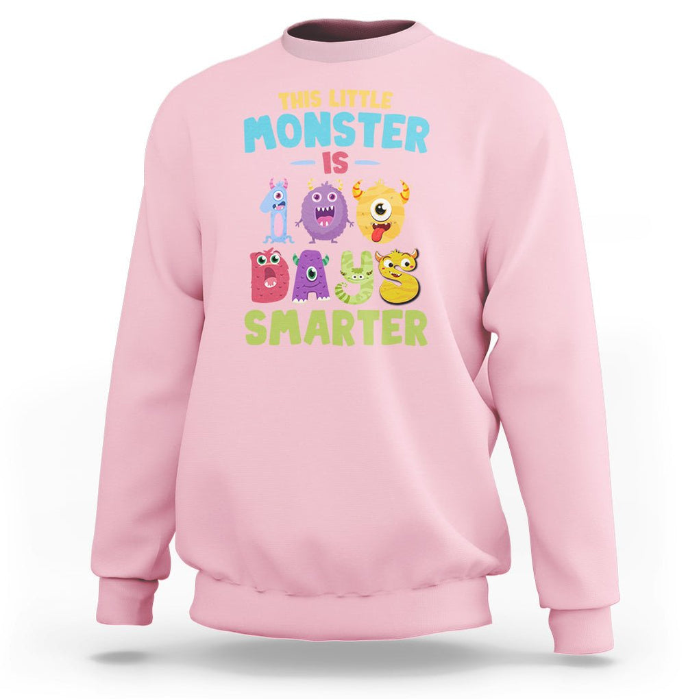 100th Day Of School Sweatshirt This Little Monster is 100 Days Smarter TS09 Light Pink Printyourwear