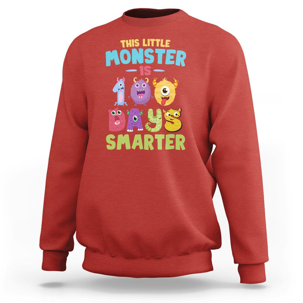 100th Day Of School Sweatshirt This Little Monster is 100 Days Smarter TS09 Red Printyourwear