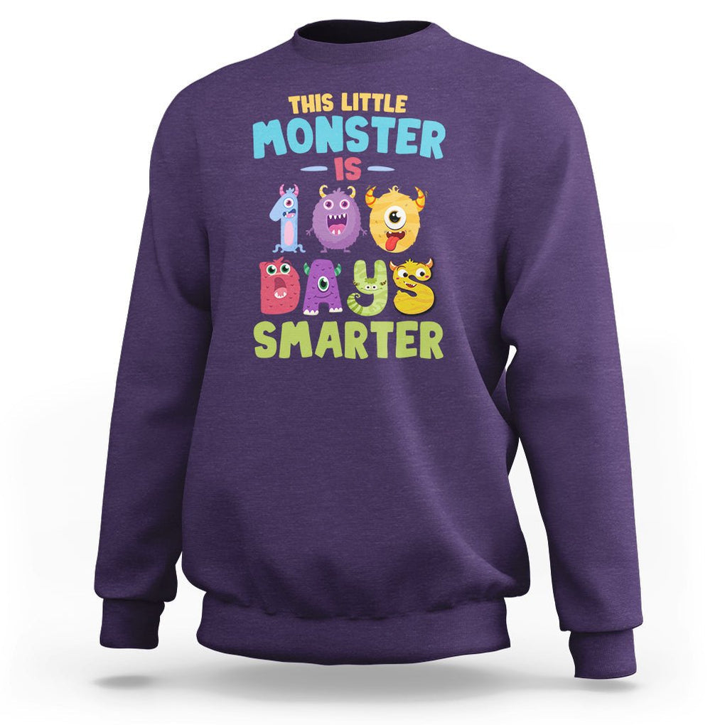 100th Day Of School Sweatshirt This Little Monster is 100 Days Smarter TS09 Purple Printyourwear